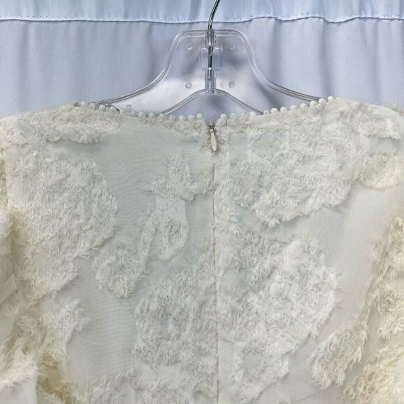 Just Me Women A Line Dress Cream Textured Lined Mini V Neck Cap Flutter Sleeve M - Picture 3 of 12